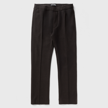 Frontansicht von brauner, eleganter Wollhose mit Gesäßtasche in Trackpants-Optik