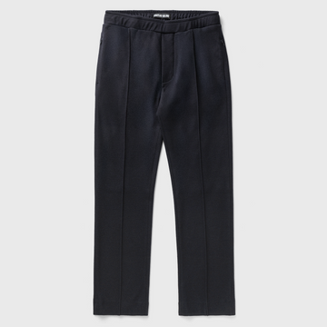 Frontansicht von blauer, eleganter Wollhose mit Gesäßtasche in Trackpants-Optik